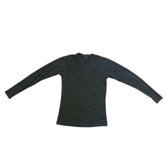 Men M Smartwool Gray Striped Base Layer Shirt Top Long Slv 100% Merino Wool - Picture 1 of 6